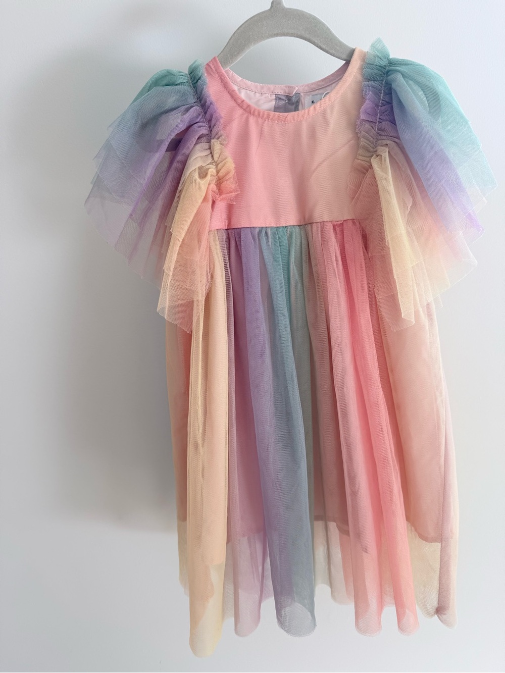 Lola + The Boys Pastel Rainbow Tulle Dress in Pink, Mint, Lavender, Peach